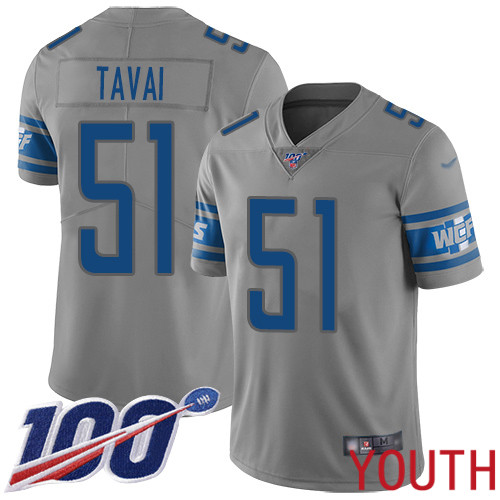 Detroit Lions Limited Gray Youth Jahlani Tavai Jersey NFL Football #51 100th Season Inverted Legend